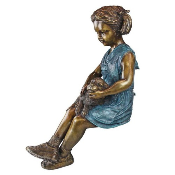 life size Sitting Savannah Girl with Dog Cast Bronze Garden Statue